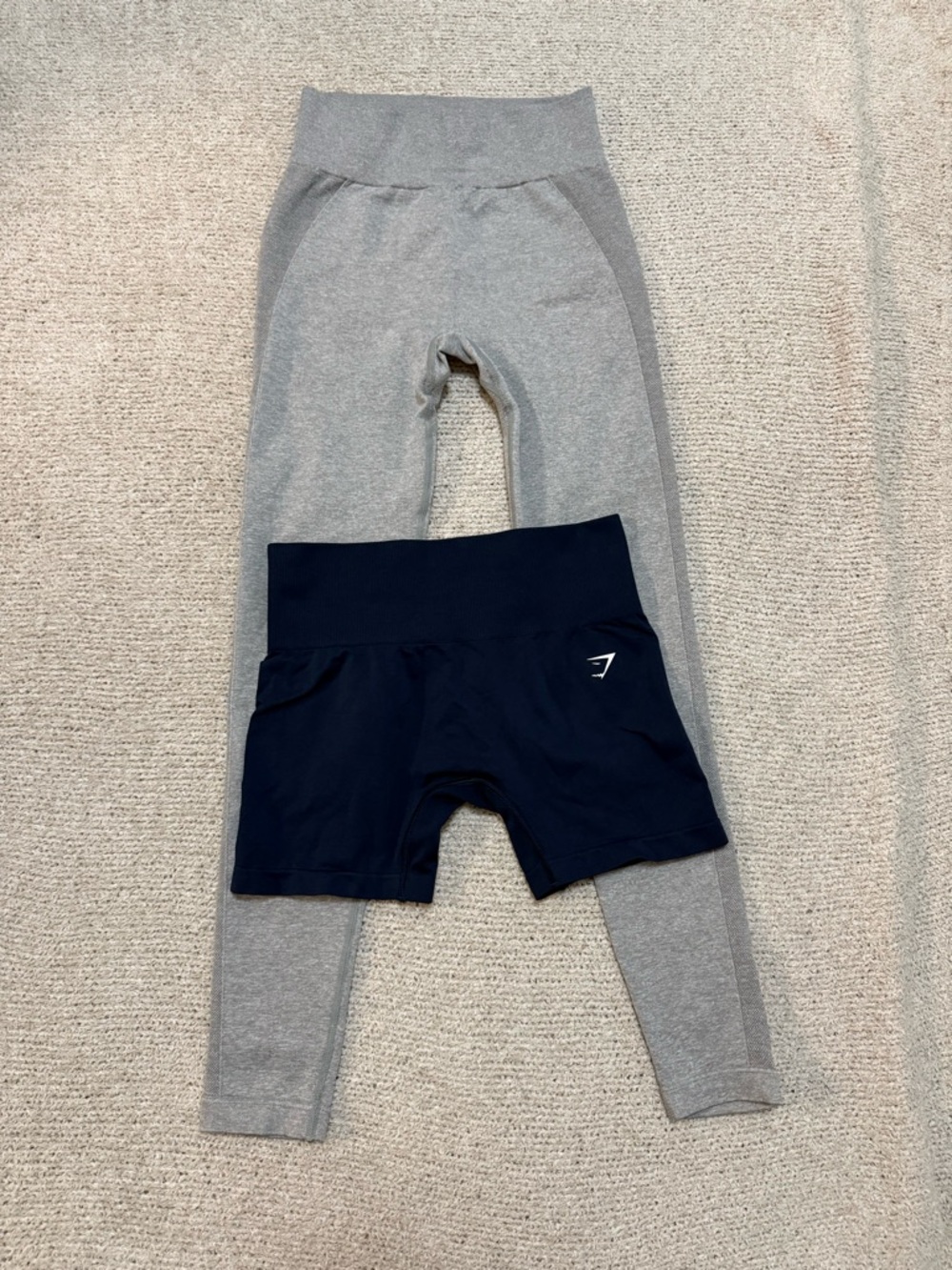 Gymshark Navy Performance Shorts with Gray Leggings small